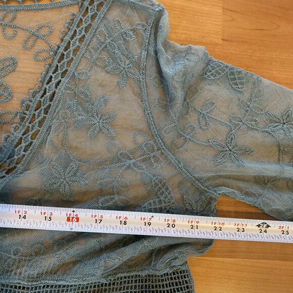 Womens Green Lace Swimsuit Coverup Embroidered V-Neck Eomenie One Size Dress Top - Picture 10 of 12